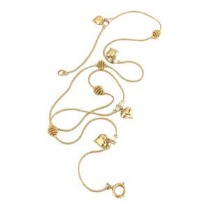 Vintage 1980s Long Necklace Gold Tone Pearl Puffed Heart Charms - 1F